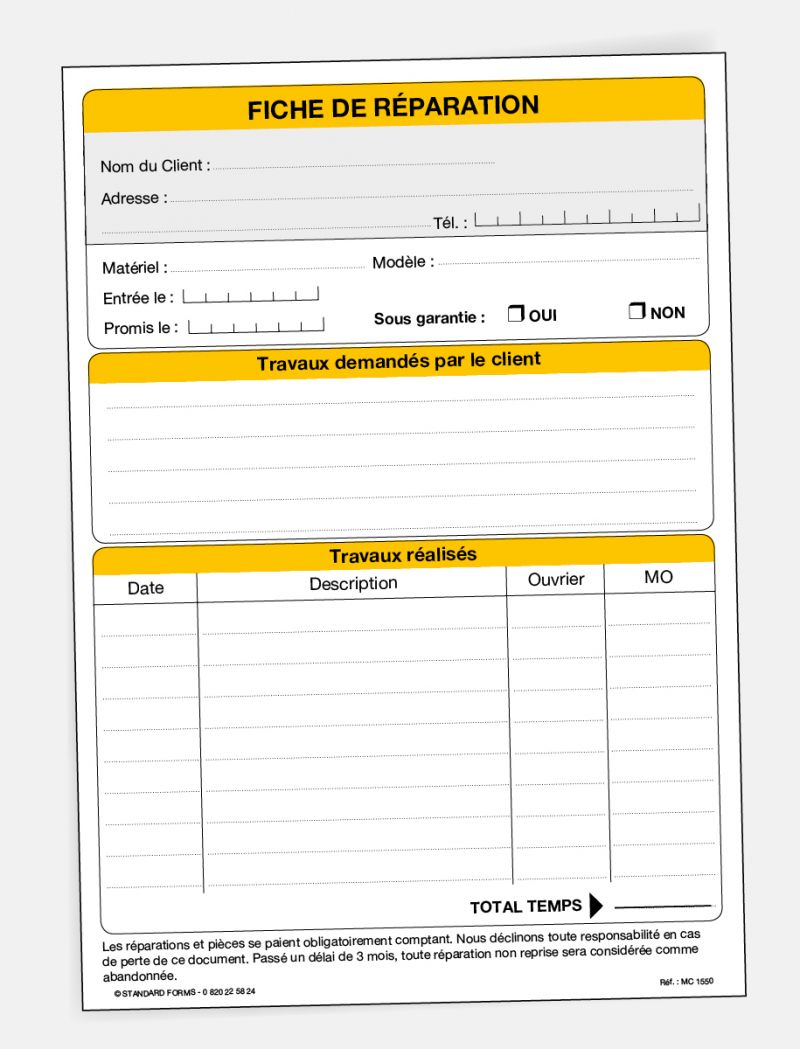 Fiche de réparation