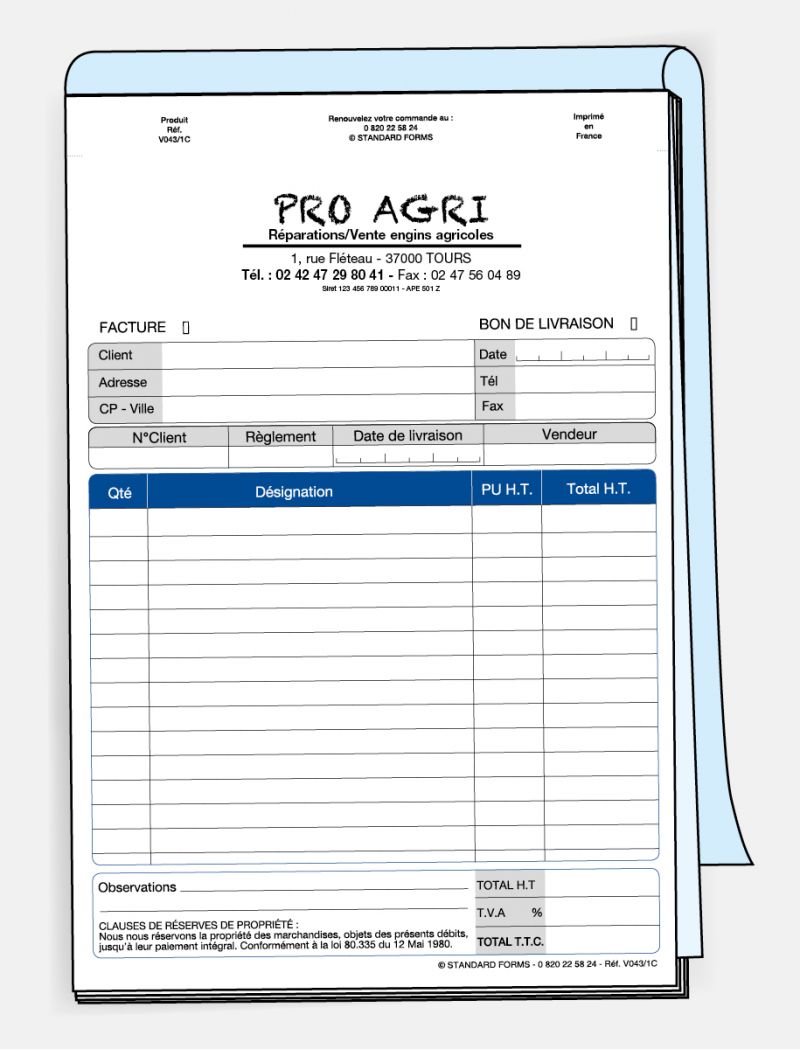 Facturette A5 en carnet