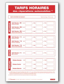 Panneau tarifs horaires des réparations