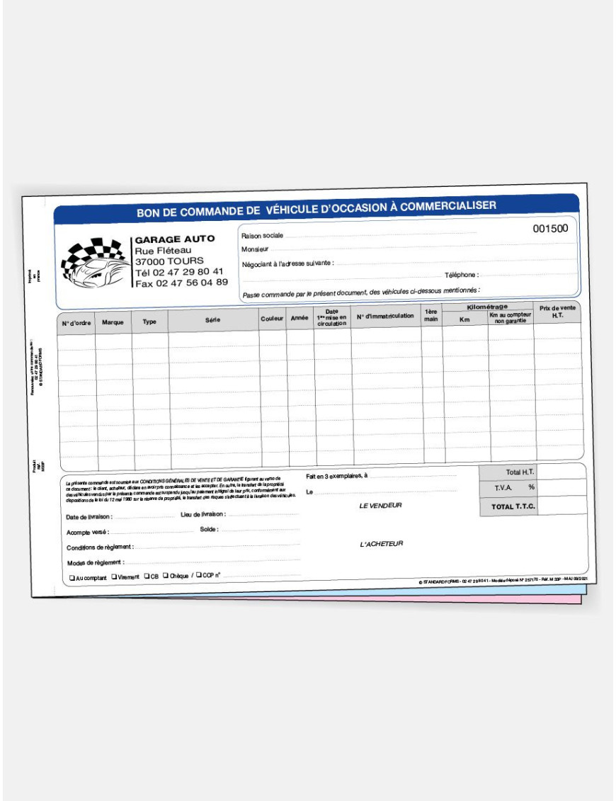 Bon de commande VO de professionnel à professionnel