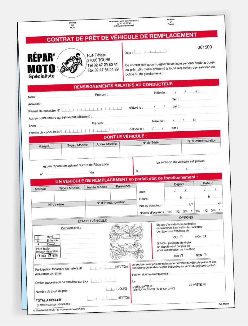 Contrat de prêt de véhicule de remplacement