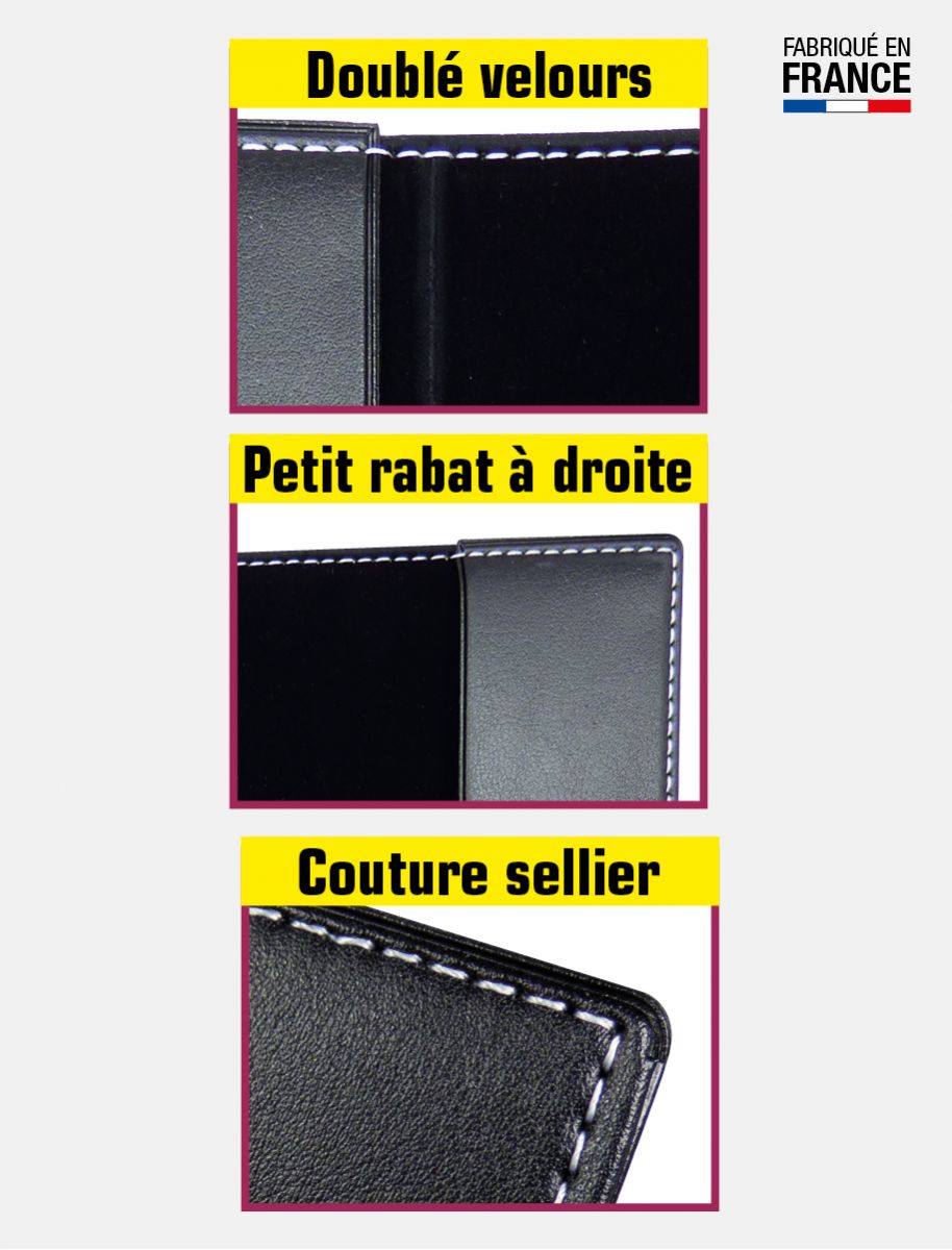 Porte-carte grise cousu finition haut de gamme sur-mesure