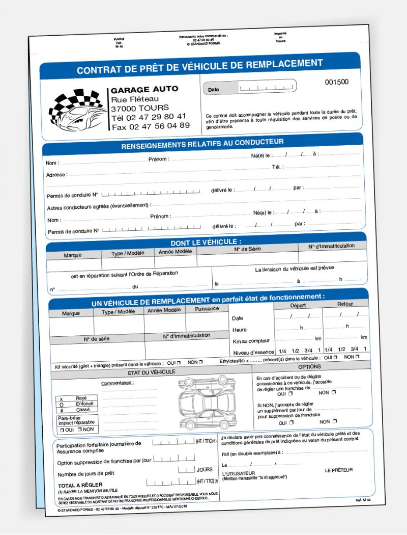 Contrat de prêt de véhicule ou de remplacement