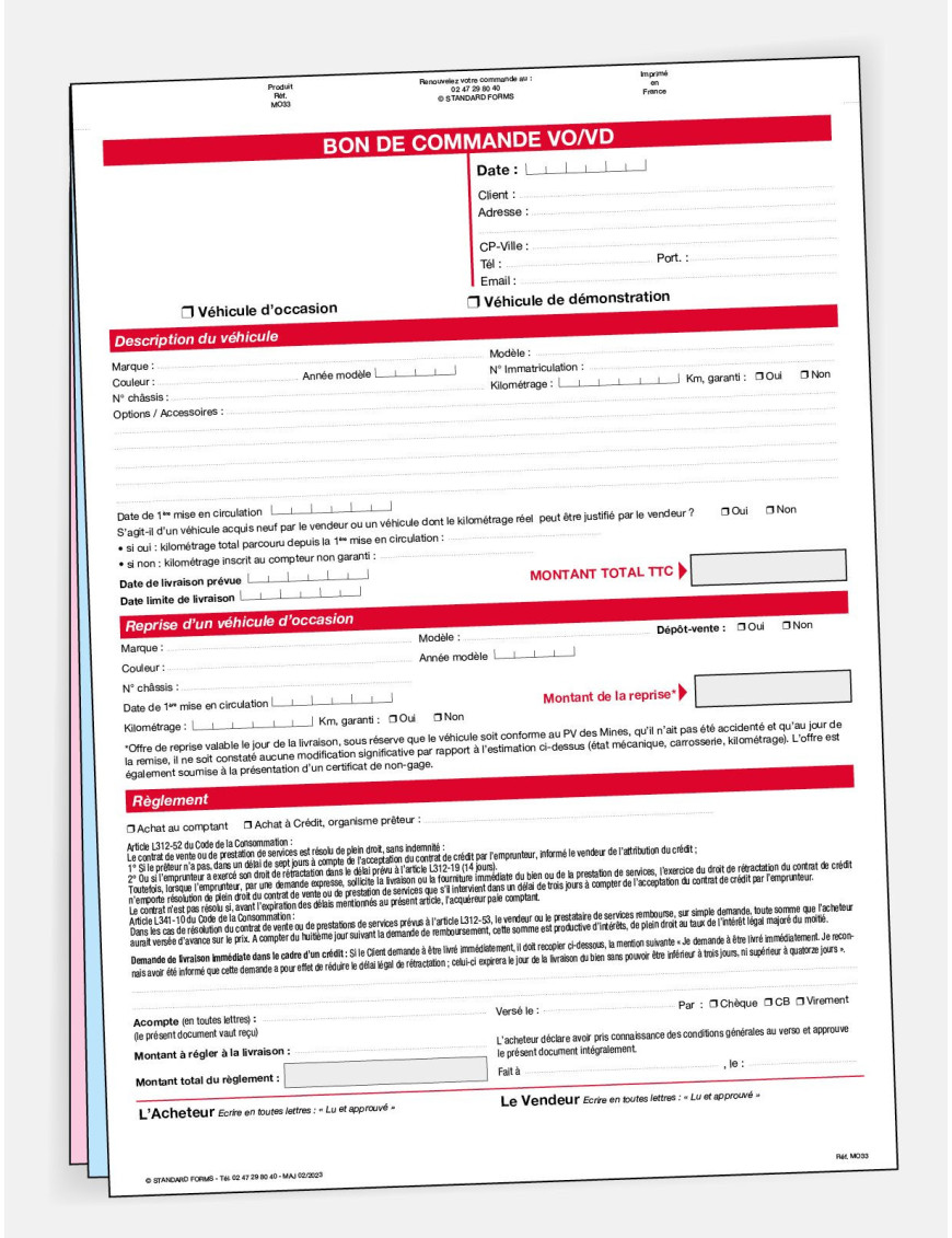 Express 24h : Bon de commande VO/VD Moto