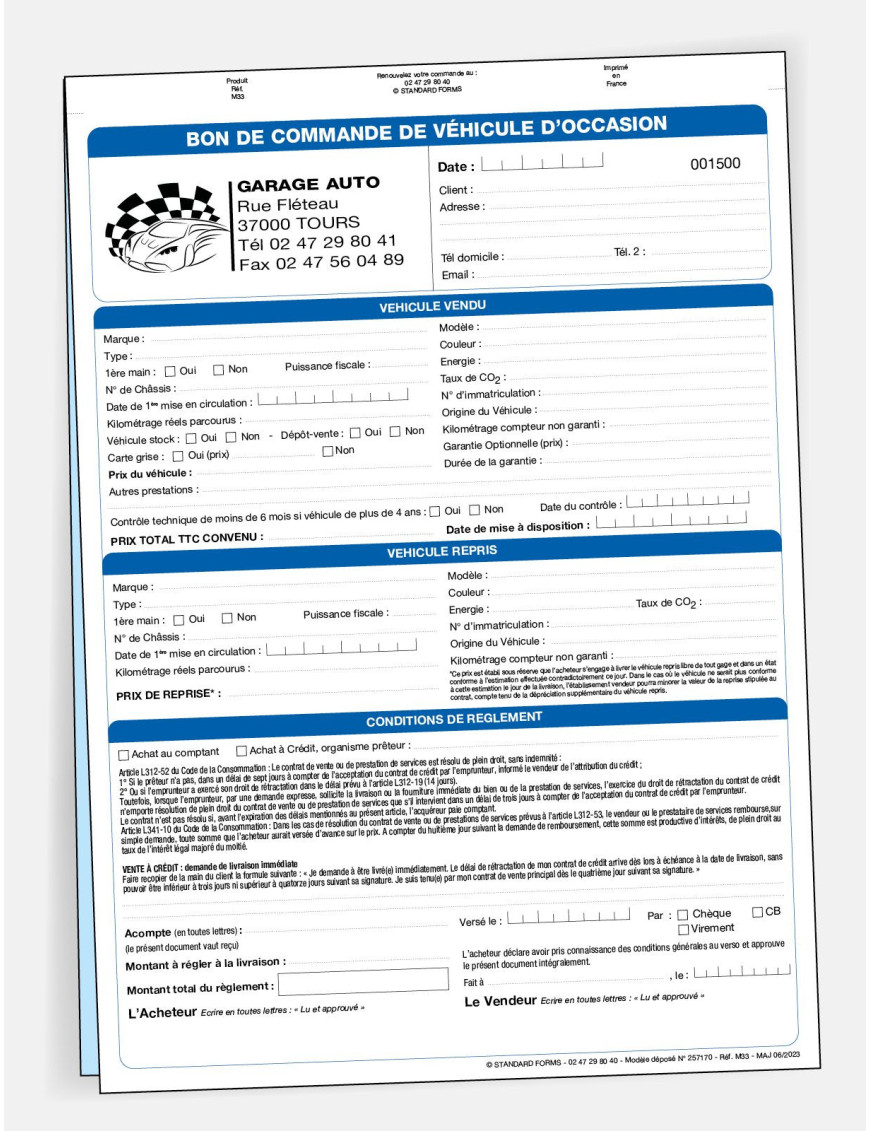 Bon de commande VO 2 ex