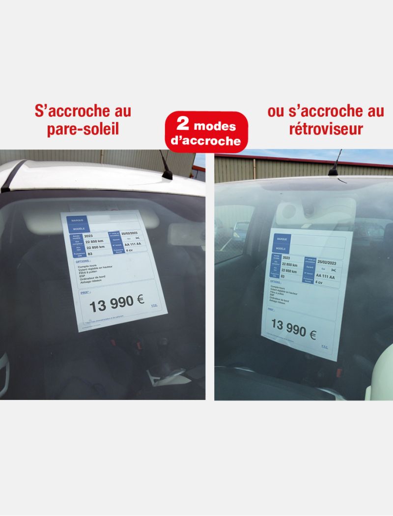 Porte-affichette de prix VN/VO vertical 2 en 1
