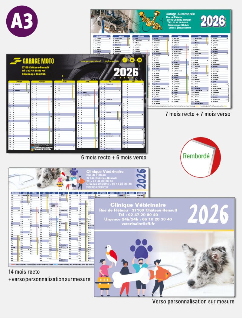 Calendrier bancaire rembordé
