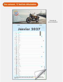 Calendrier dos cartonné personnalisé, bloc agrafé 12 feuillets